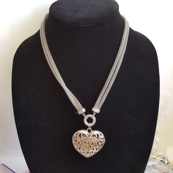 BIJOUX TERNER Silver Heart Necklace: Dual Mesh Tubes - Picture 1 of 3